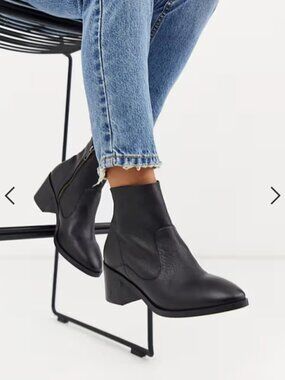 OFFICE Block Heel Leather Ankle Boots in Black